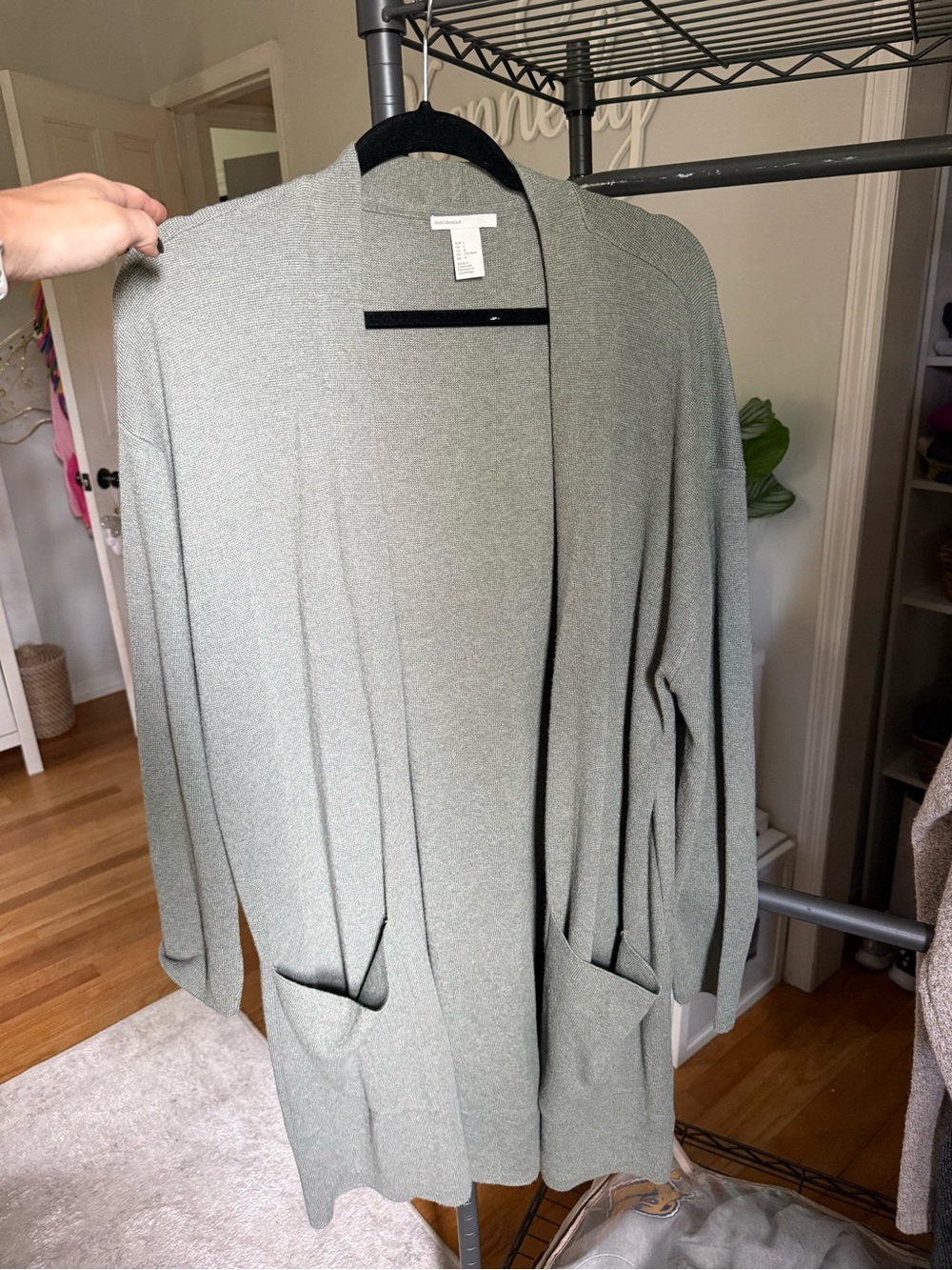 H&M Sage Green Open-Front Long Cardigan